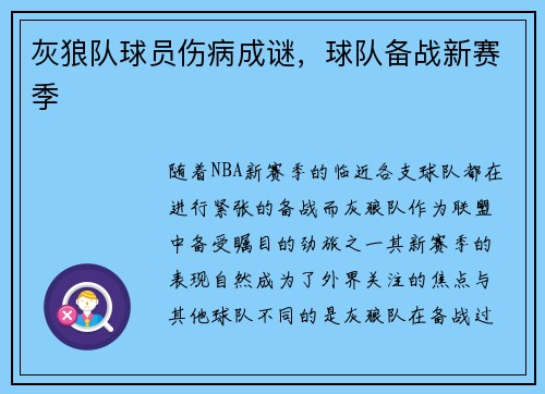 灰狼队球员伤病成谜，球队备战新赛季