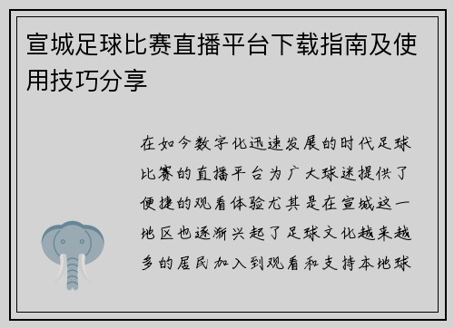 宣城足球比赛直播平台下载指南及使用技巧分享